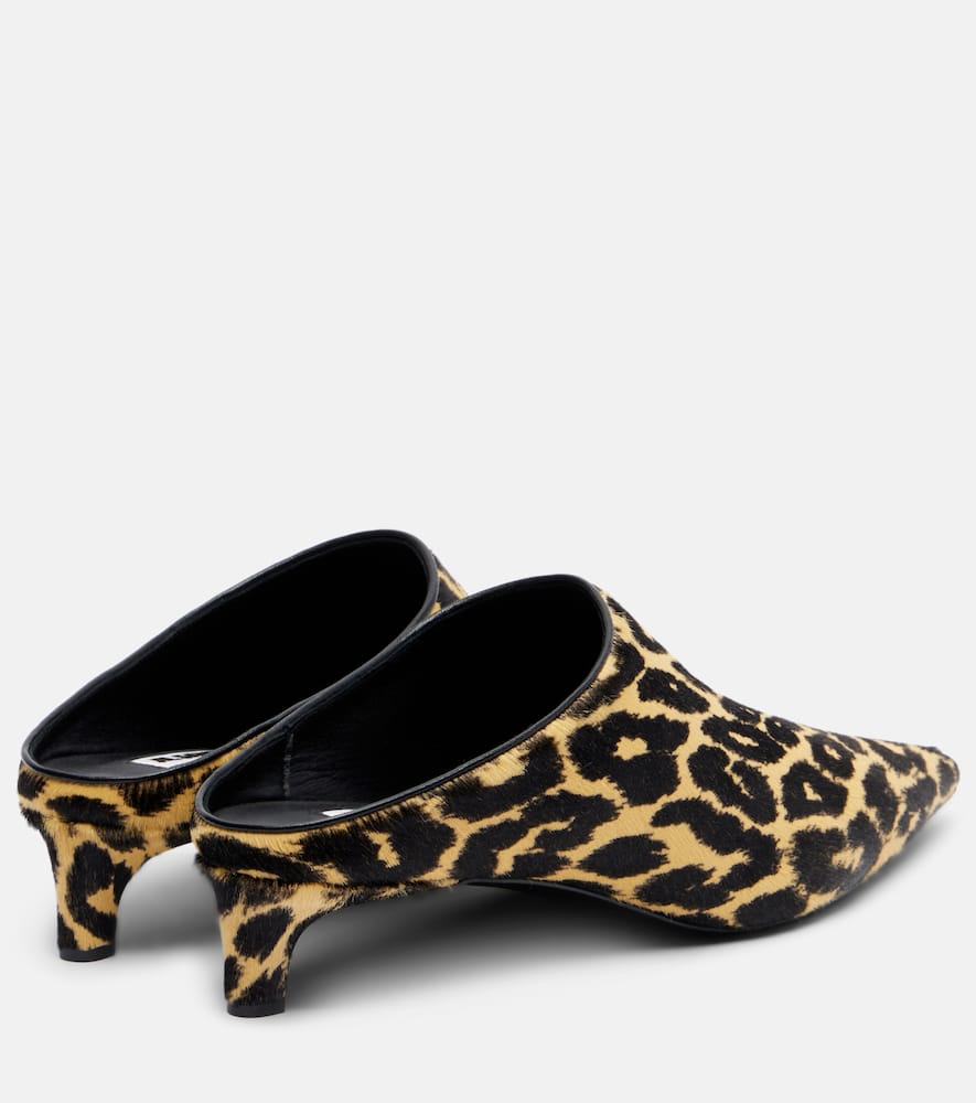 Pointy leopard-print calf hair mules
