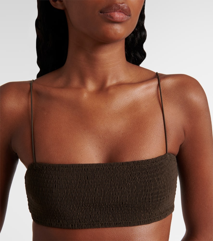 Shirred jersey bikini top