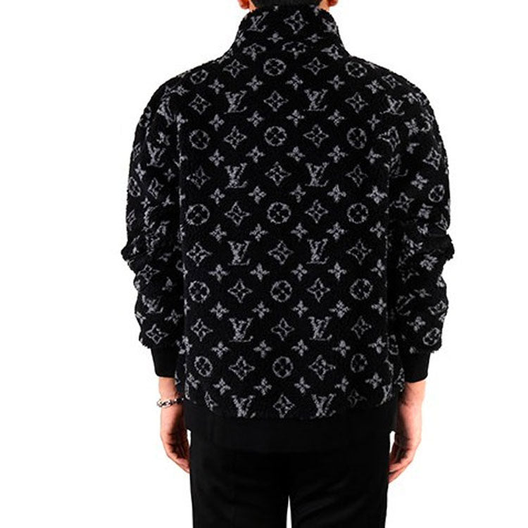 LV Monogram Fleece Full Logo Zipper Jacket Unisex Black