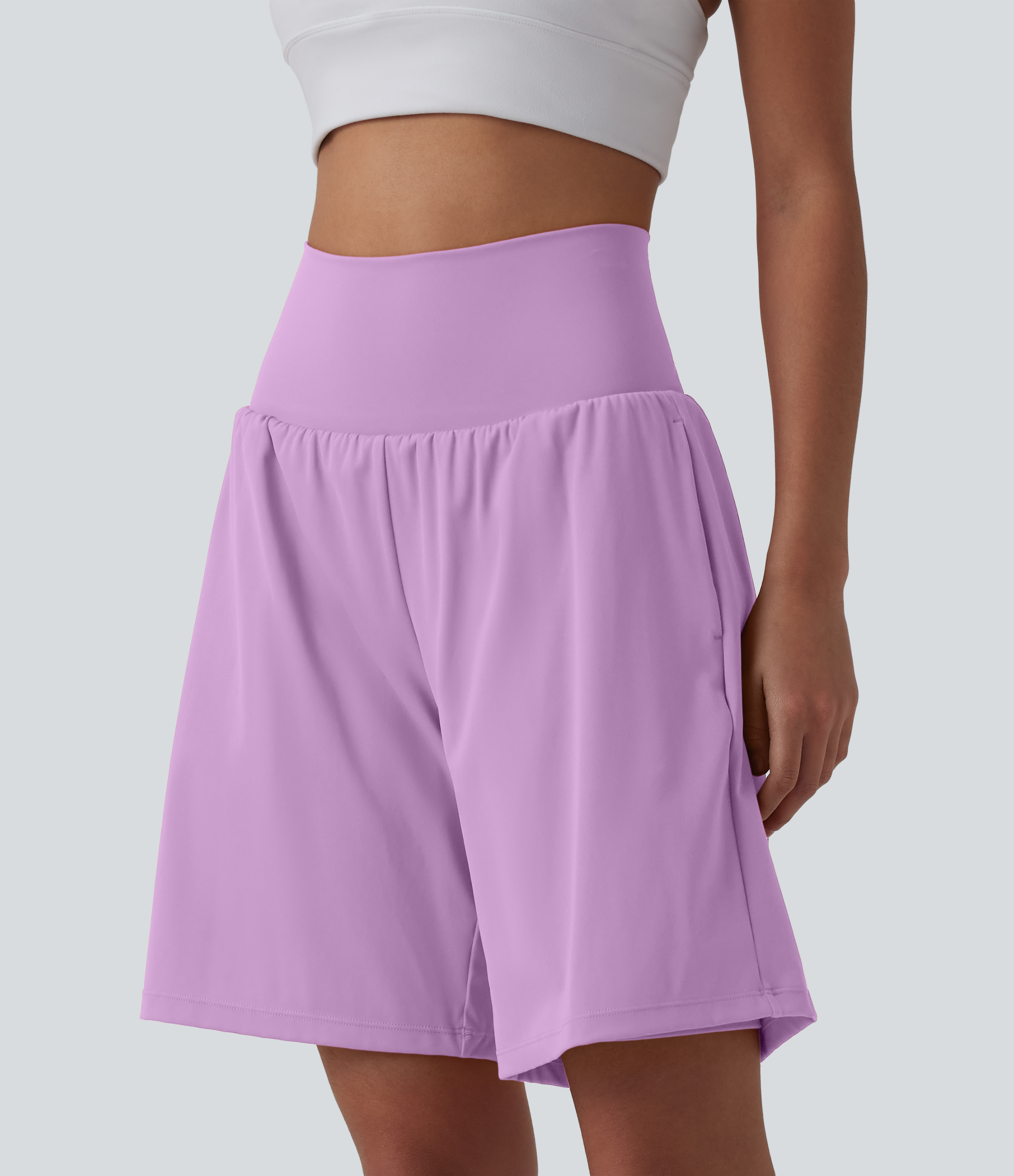"SoftlyZero™ Airy Super High Waisted 2-in-1 Cool Touch Yoga Shorts 9"" with Pockets Gym Short - Orchid Bouquet