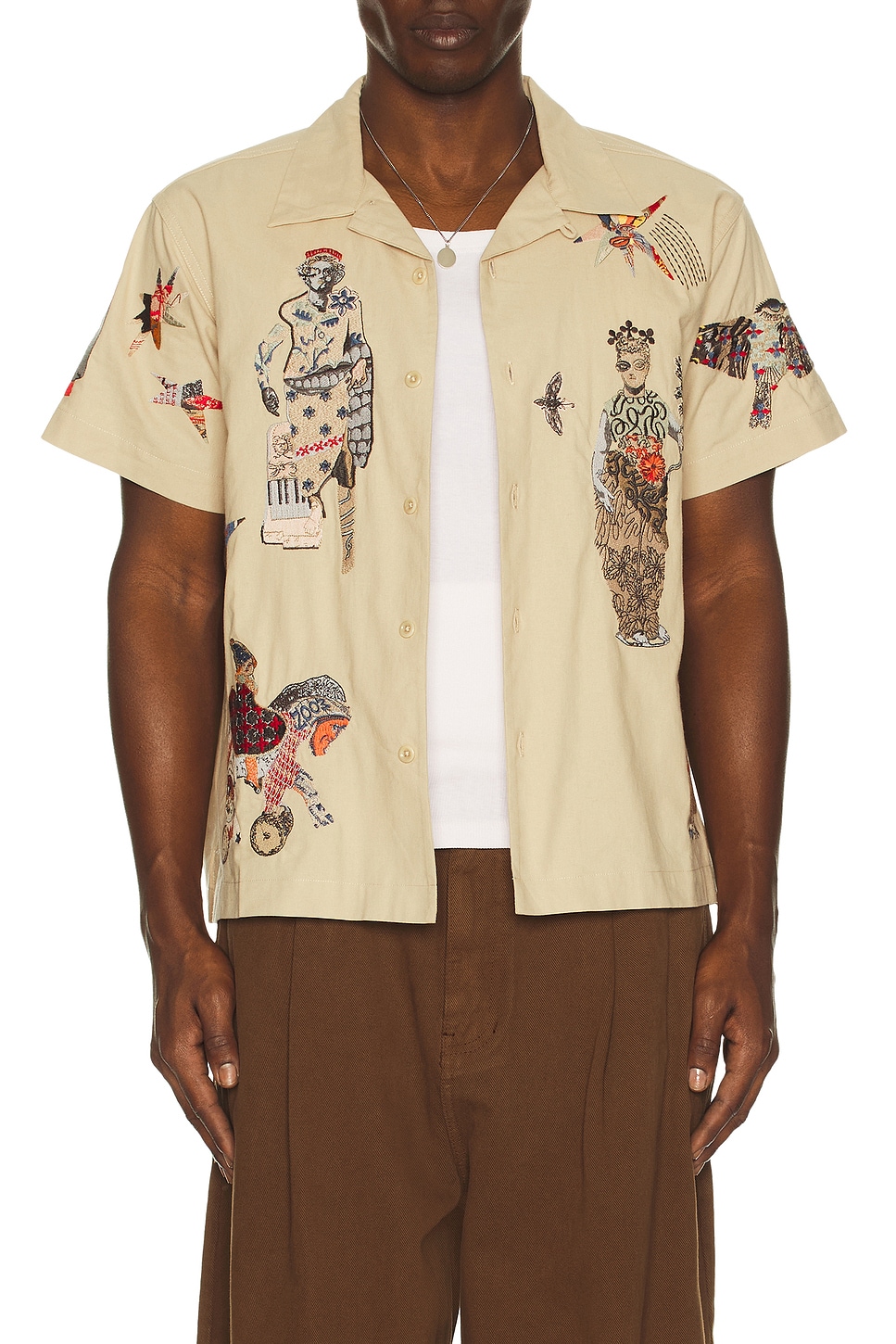 Samuel Zelig Collage Camp Shirt in Natural Tint - Beige. M also in L, S, XL/1X, XXL/2X