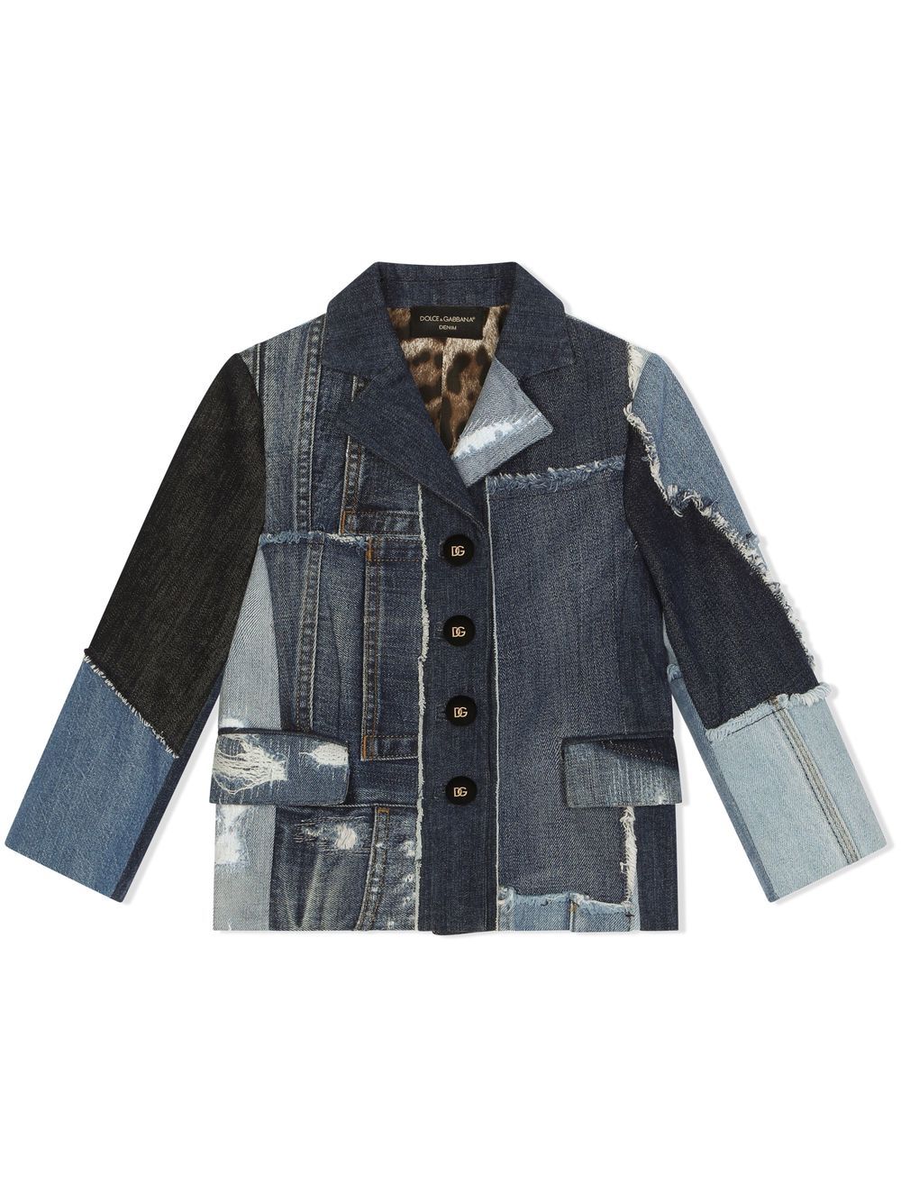 Patchwork-denim single-breasted blazer - Blue