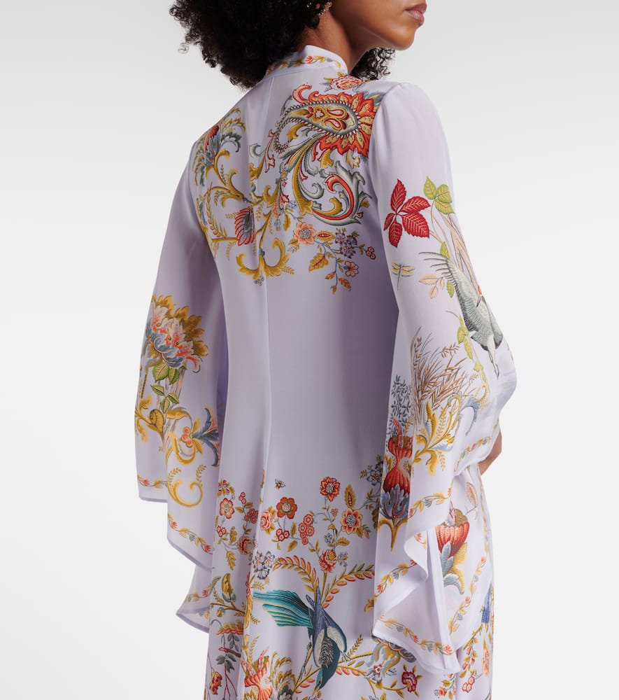 Scarf-detail floral silk maxi dress