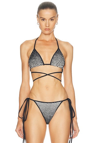 Christopher John Rogers Haltone Wiggle Dot String Bikini Top in Black Multi - Black,White. XS also in S