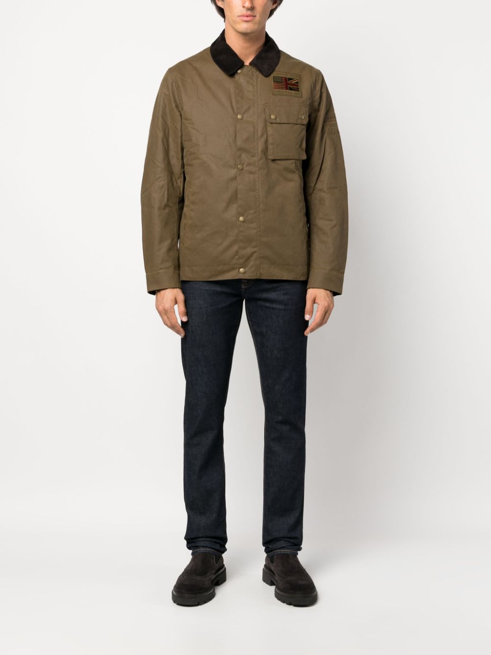 Logo-patch cotton shirt jacket - Brown