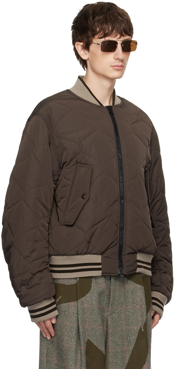 Brown Quilted Bomber Jacket