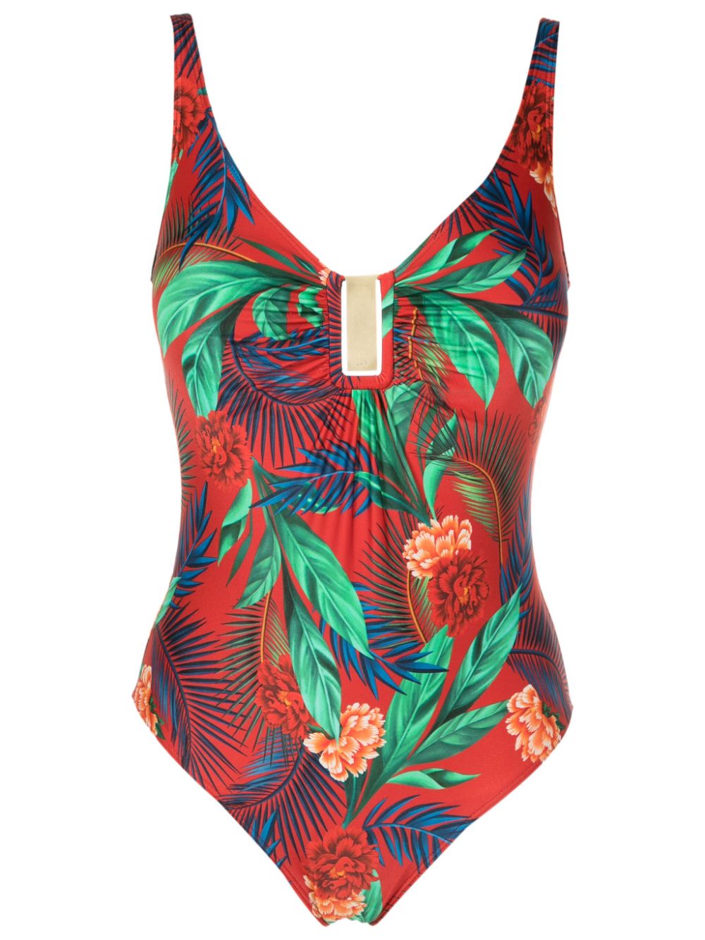 Mirassol botanical-print swimsuit - Red