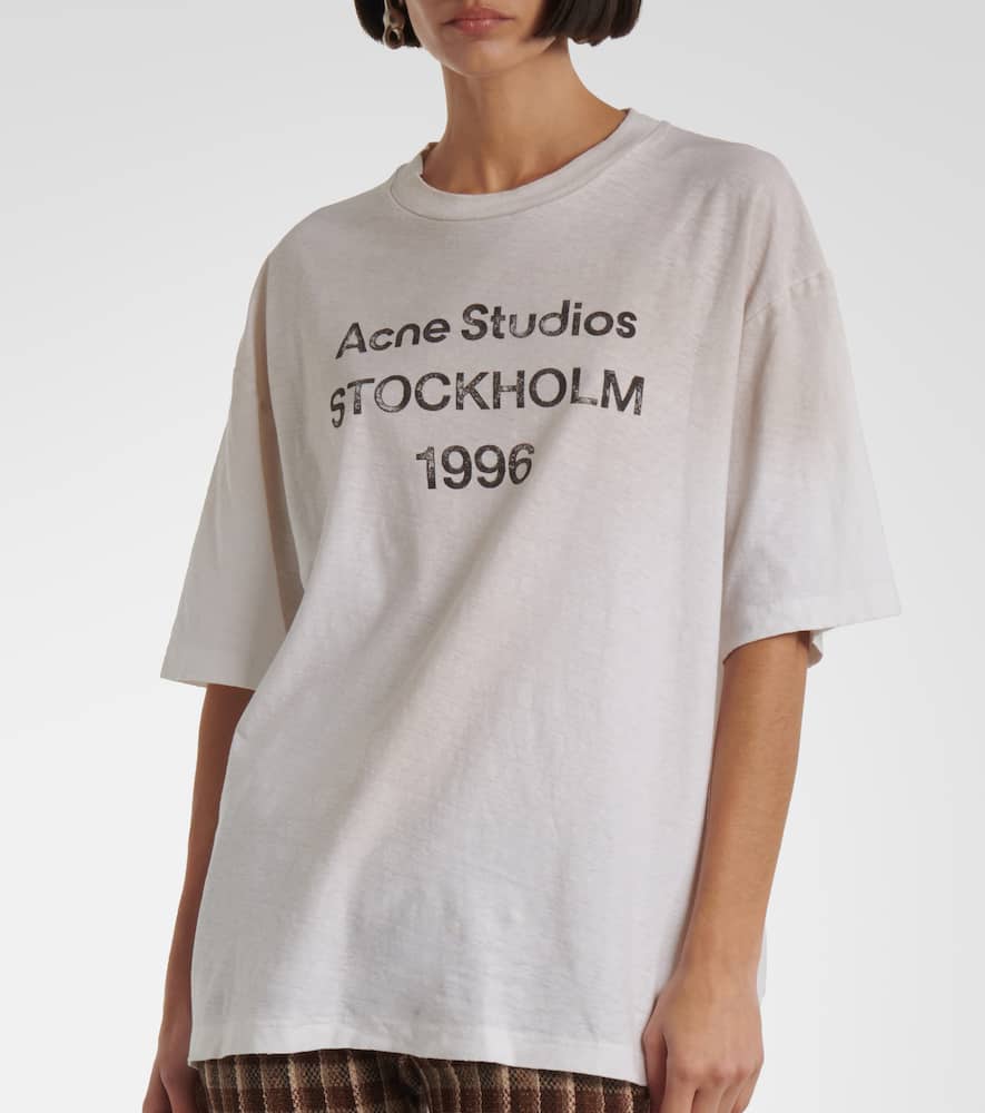 Acne Studios Distressed logo cotton and hemp T-shirt