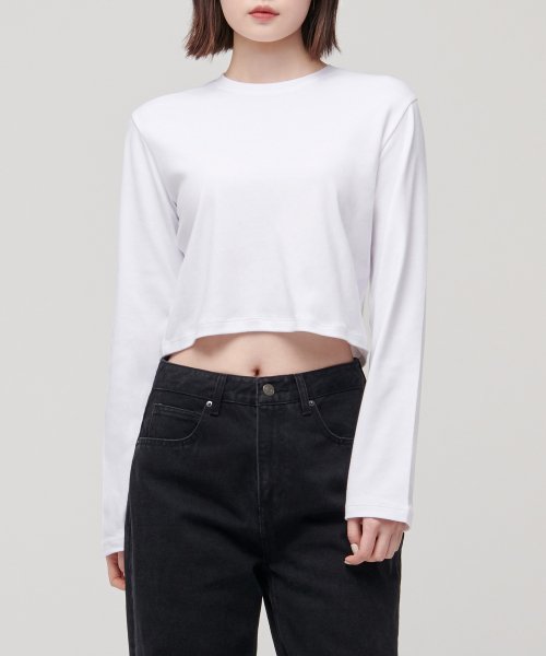 Women's crew neck cropped long-sleeved T-shirt