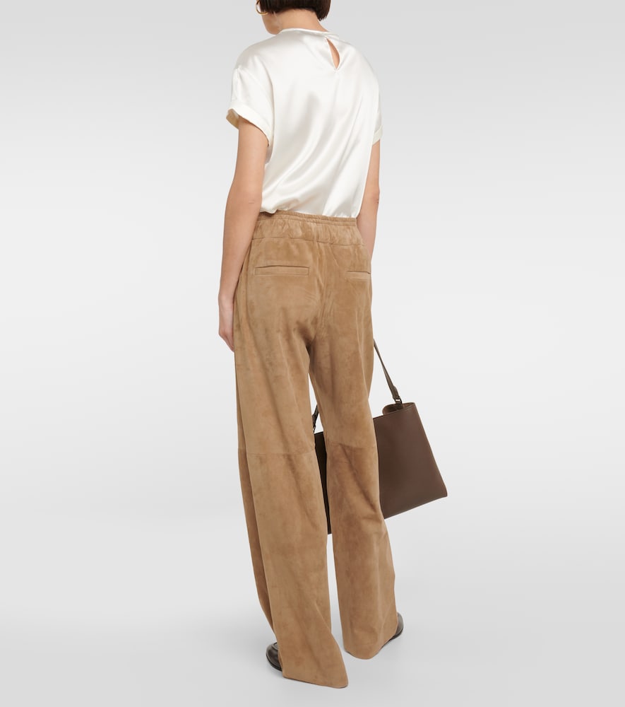 Wide-leg suede pants