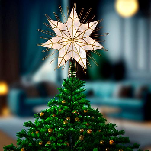 "Kurt Adler 7-Point 14"" Natural Capiz Star Lighted Treetop"