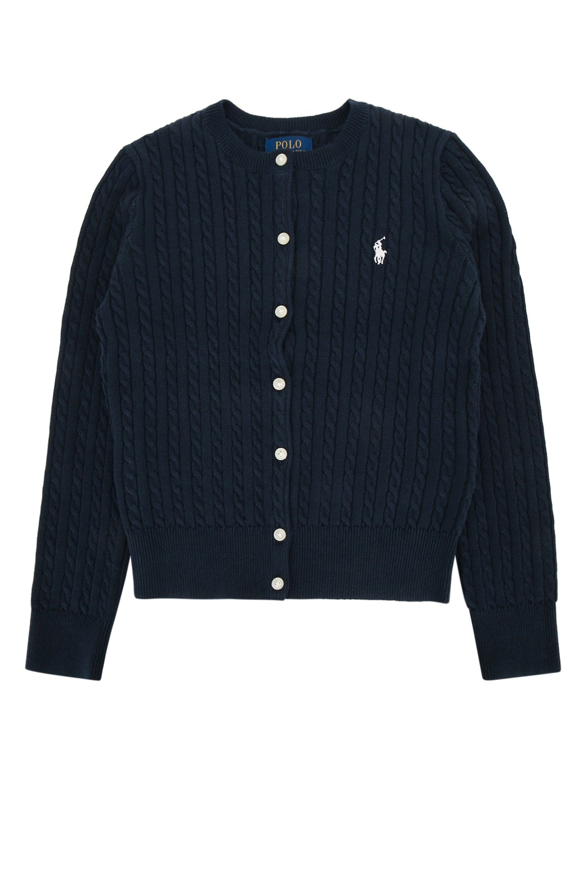 Cable-Knit Cotton Cardigan — Navy