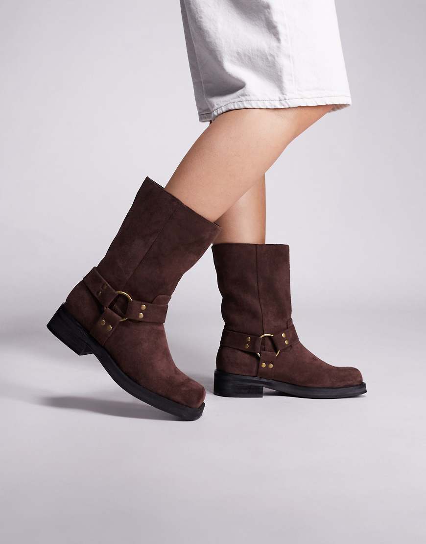 Sienna biker boots in brown faux suede