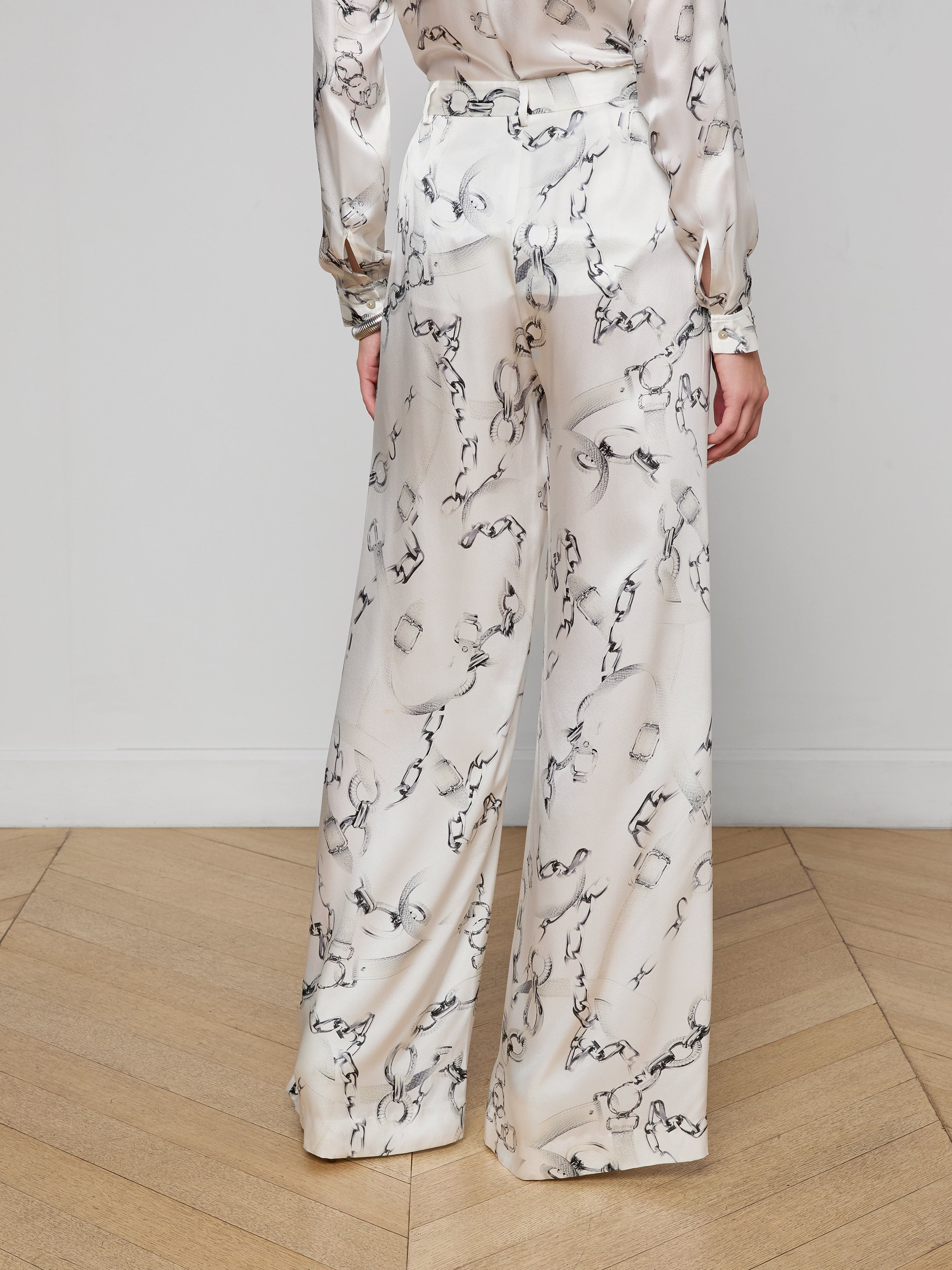 Gavin Silk Wide-Leg Pants In Ivory/grey Medium Faded Chain