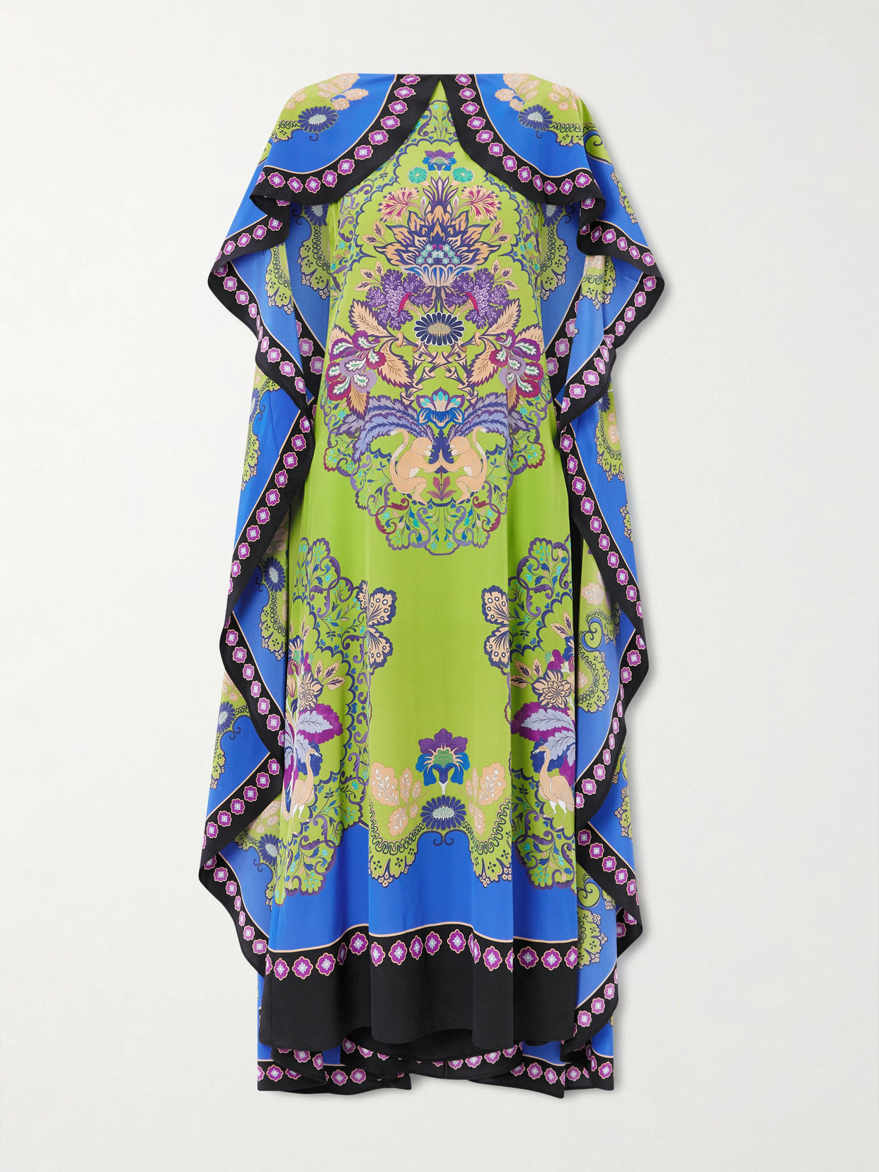 Magic Cape-effect Printed Silk Crepe De Chine Maxi Dress - Green