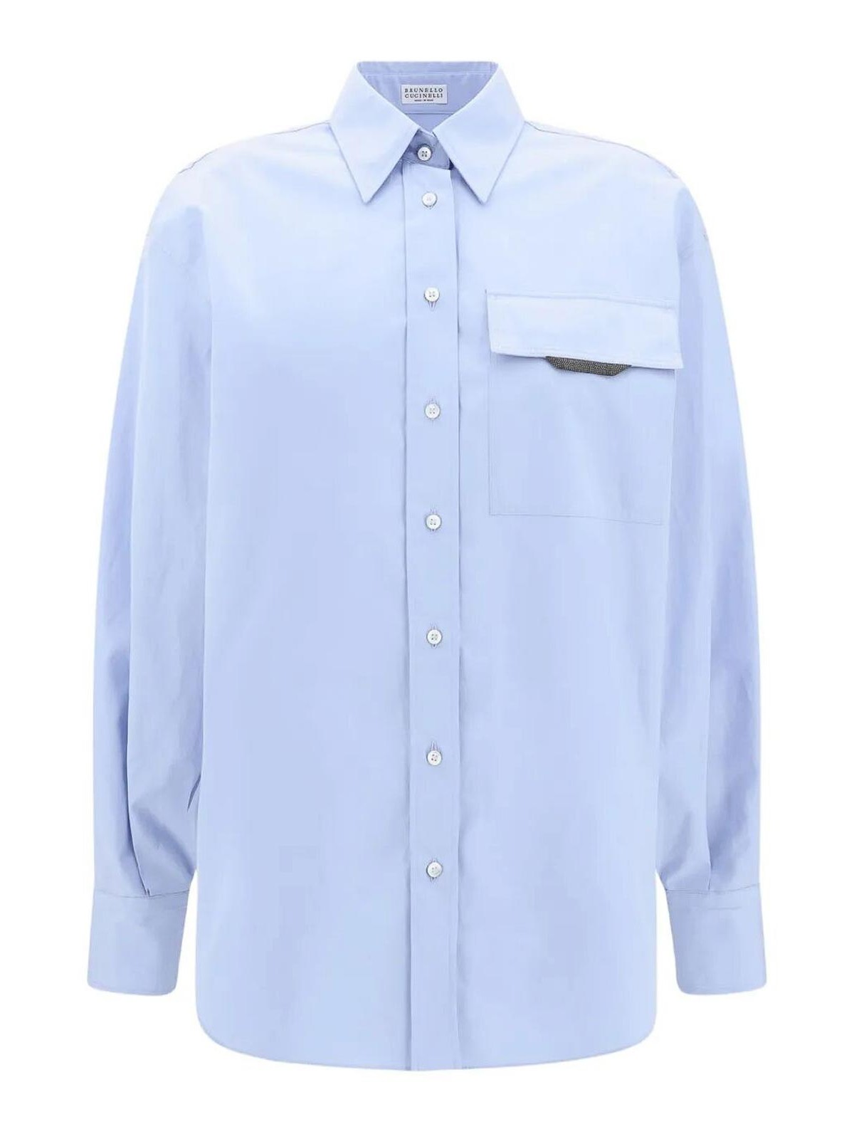 Shiny Detail Cotton Shirt With Pocket