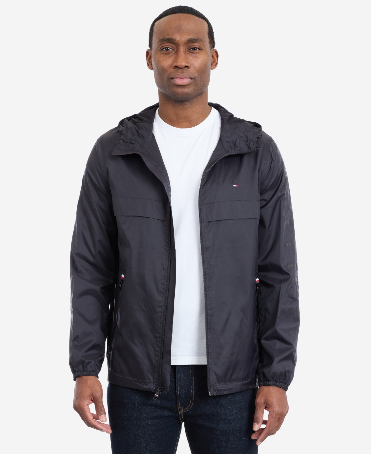 Men's Hooded Windbreaker Jacket - Black