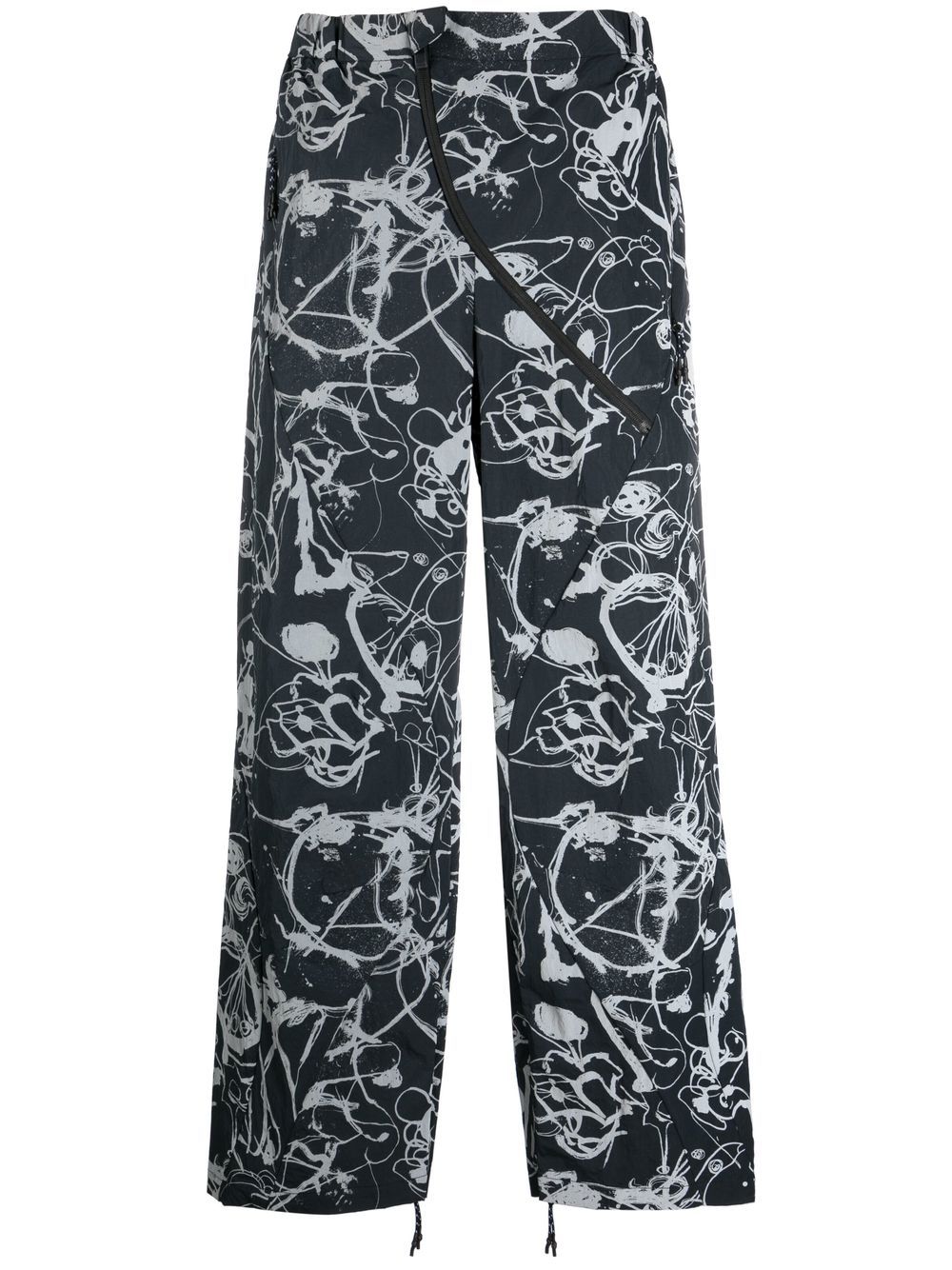 Abstract-print straight-leg trousers - White