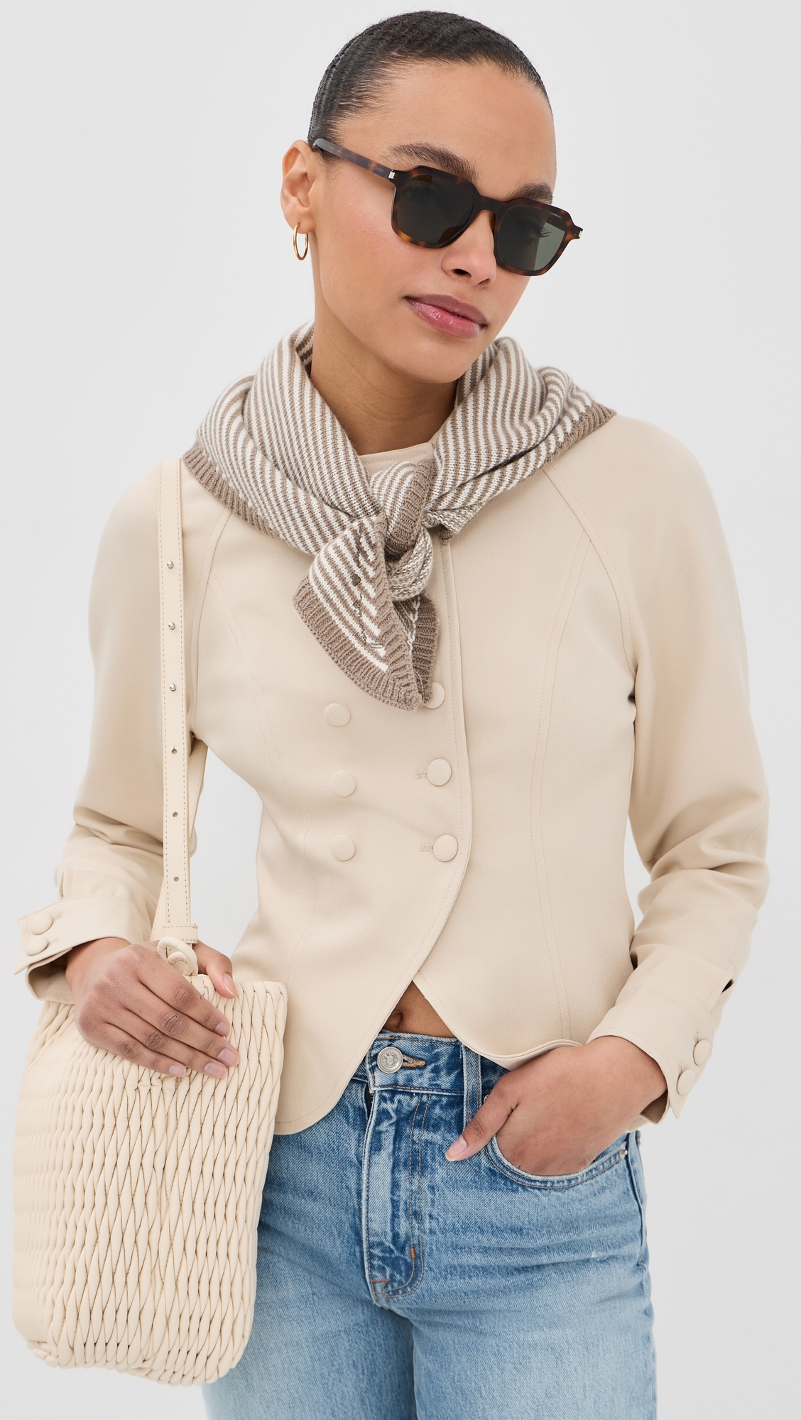 The Stripe Knitted Triangle Scarf soft taupe stripe One Size
