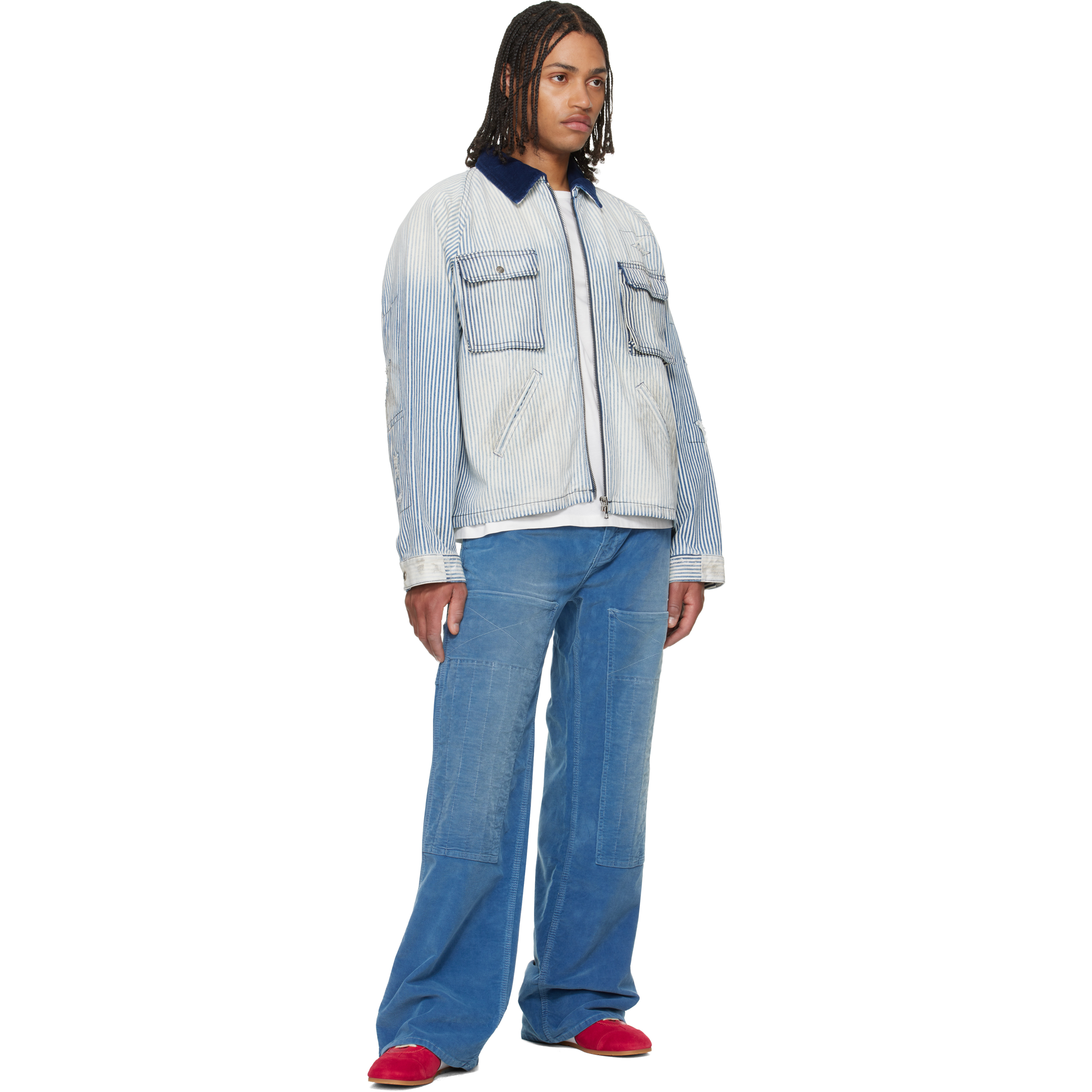 Blue & White Alfred Cargo Pocket Denim Jacket