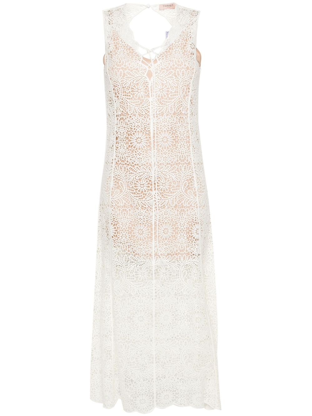 Semi-sheer crochet midi dress - White