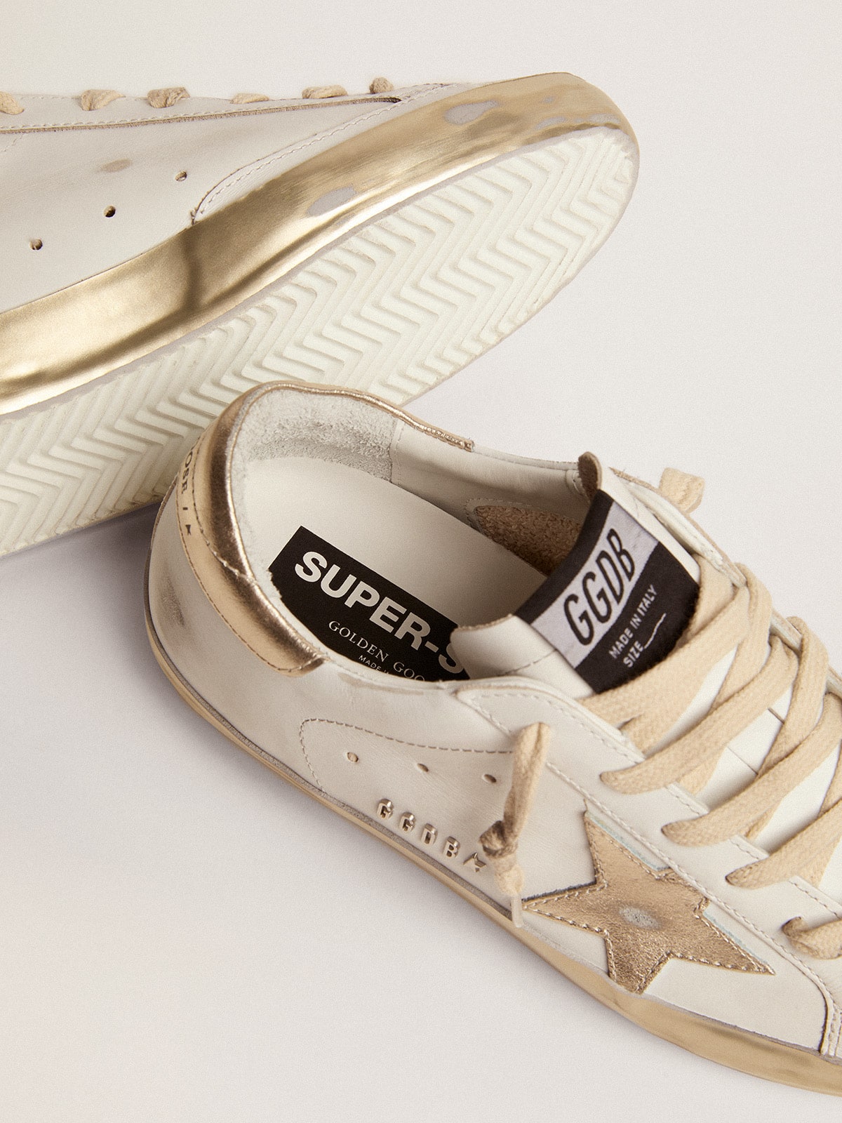 Golden Goose - Women's Super-star With Gold Sparkle Foxing And Metal Stud Lettering, Woman
