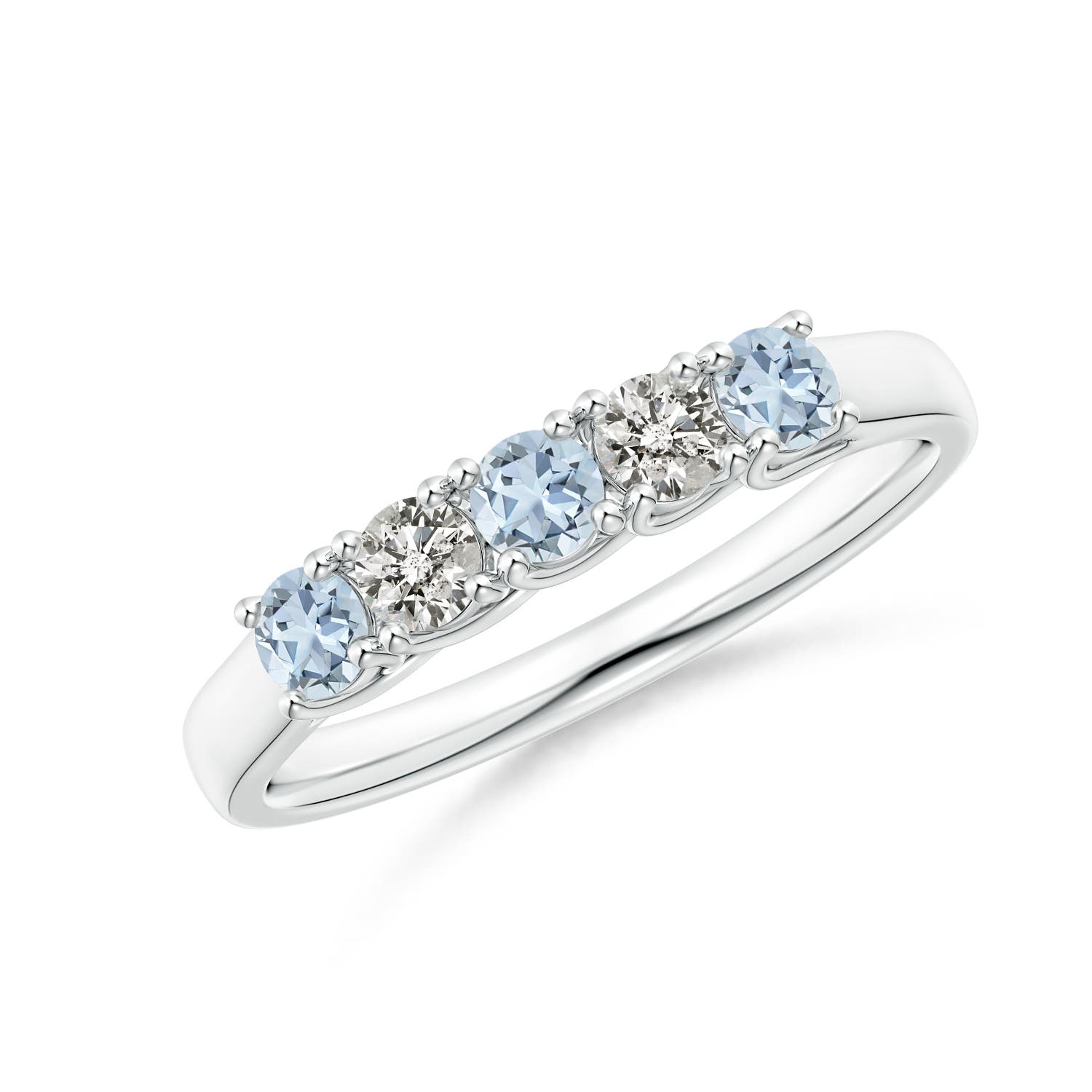 Angara 0.24 Carat Half Eternity Five Stone Aquamarine and Diamond Wedding Ring in 14K White Gold