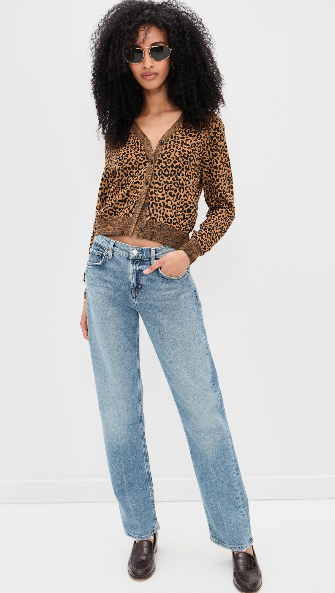 The Shrunken V Neck Cardigan Leopard