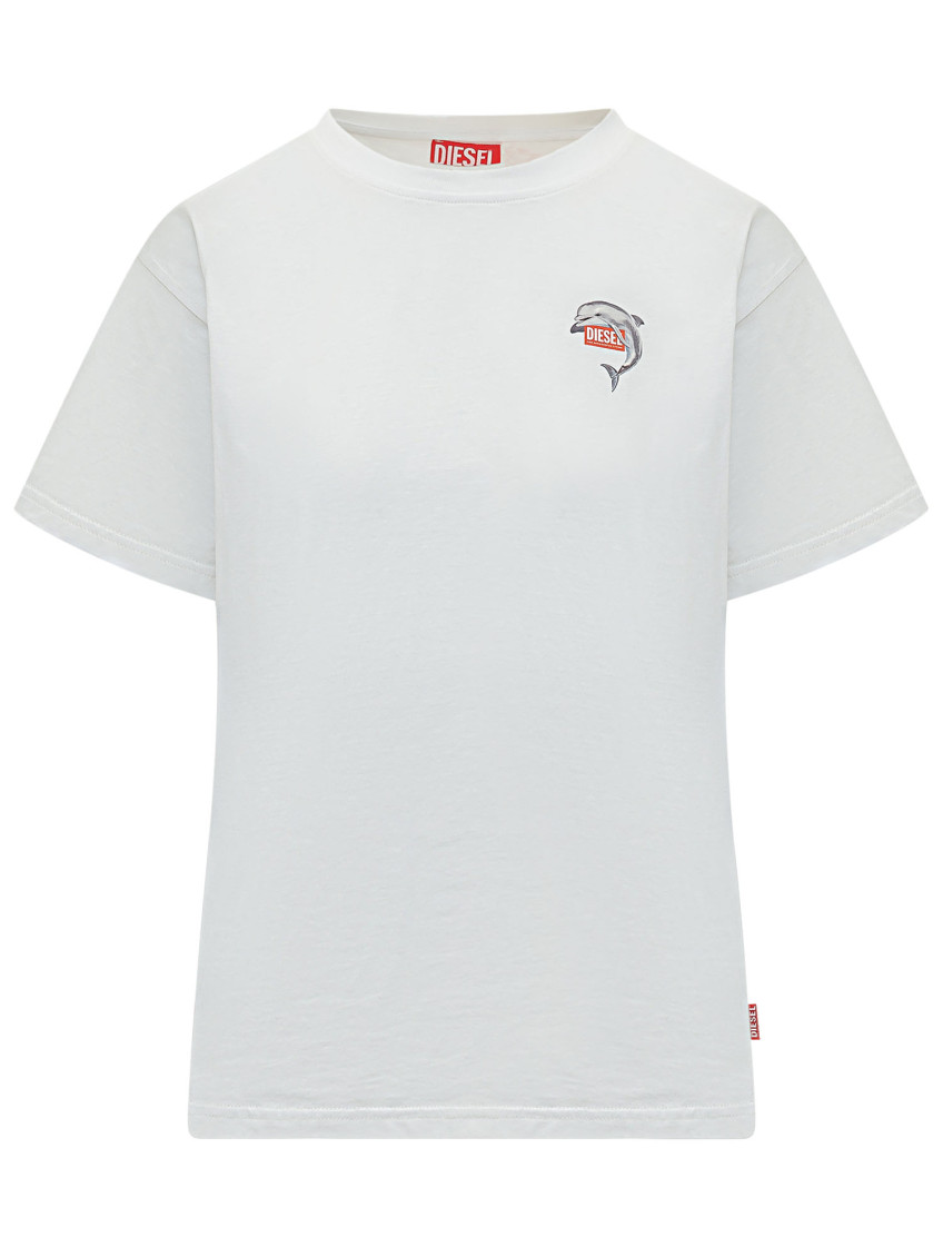 White Logo Print Crew Neck T-Shirt