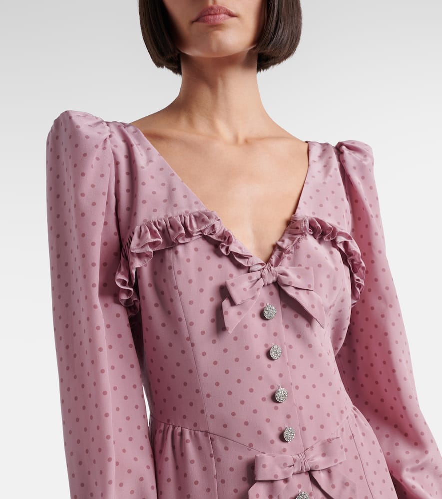 Polka-dot ruffled silk midi dress
