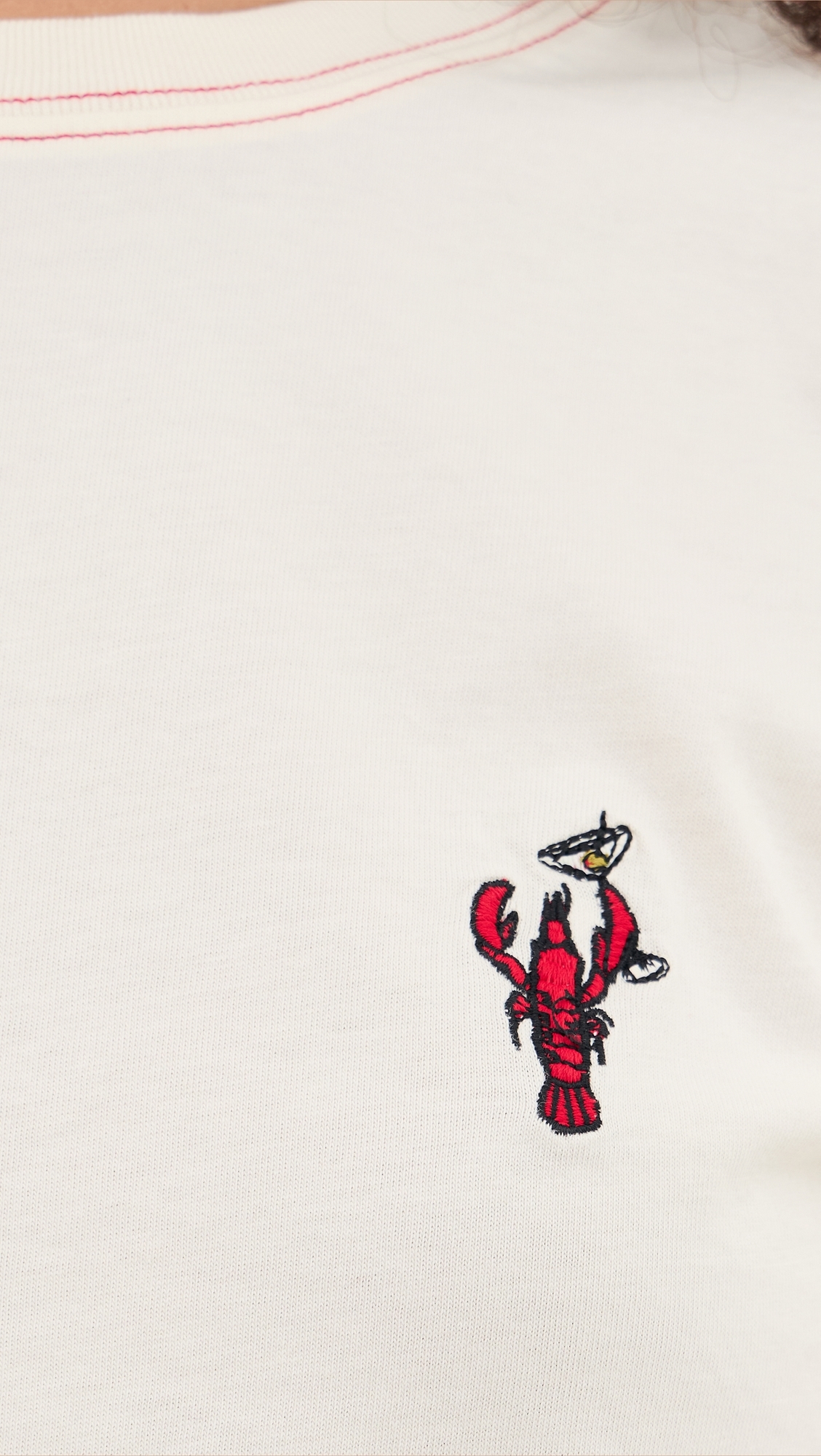 Lobster Embroidery Graphic Tee Cream