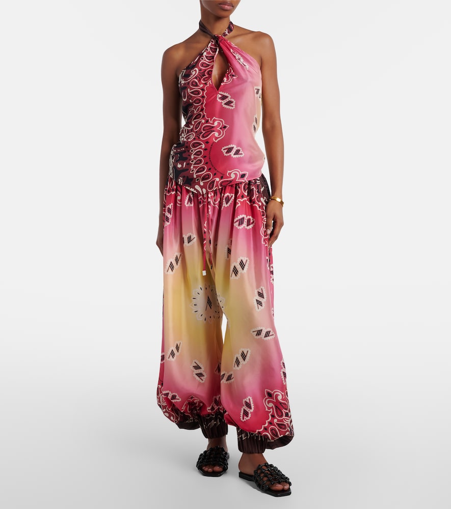 Printed halterneck silk top