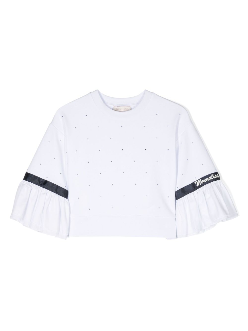 Logo-print rhinestone-embellished blouse - White