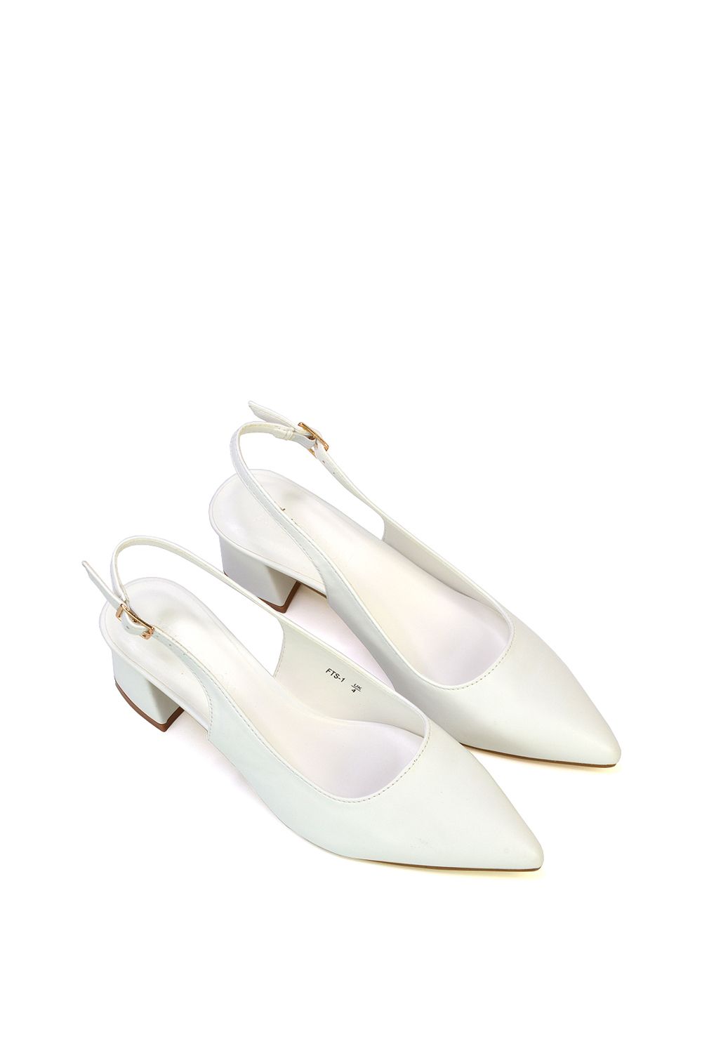 XY London Women's 'Devon' Court Shoe Block Heels With Slingback in White
