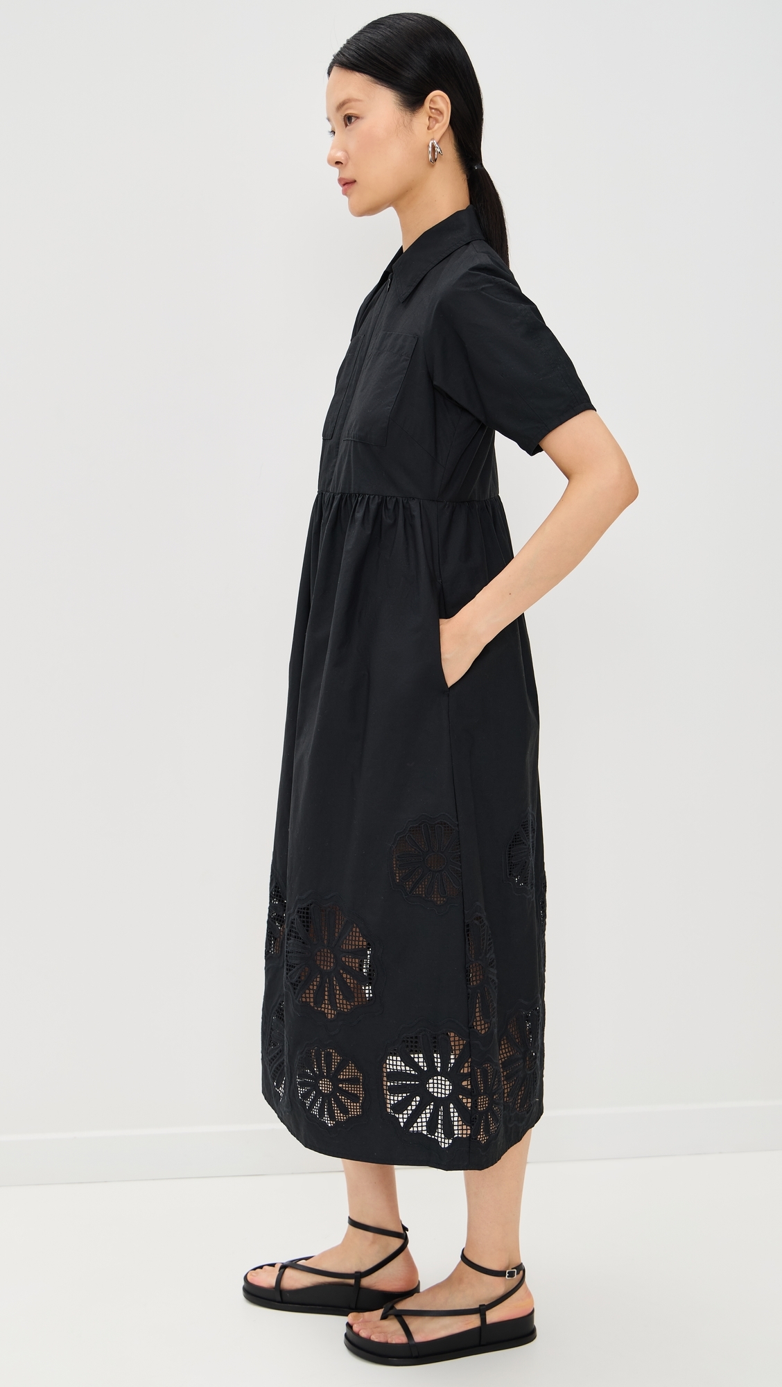 ALIGNE Gabriella Broderie Midi Dress Black