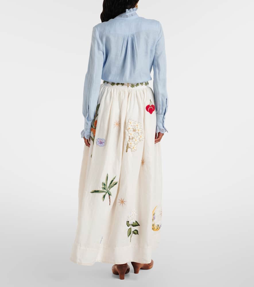 Tangelo embroidered linen maxi skirt