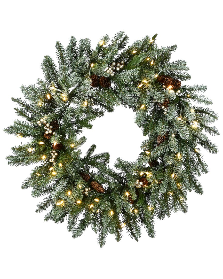 National Tree Company 30in Snowy Morgan Spruce Wreath With Twinkly Led Lights