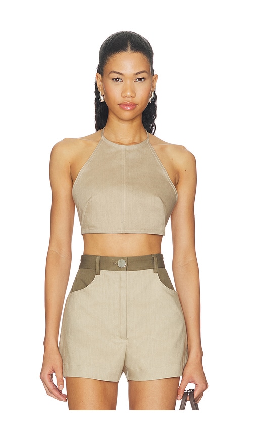 MATTHEW BRUCH Tie Halter Crop Top in Taupe. - XS also in S