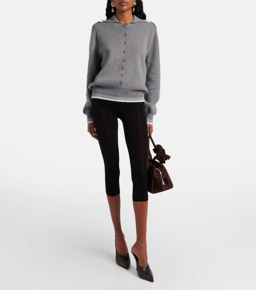 Crochet-trimmed cotton and cashmere polo sweater