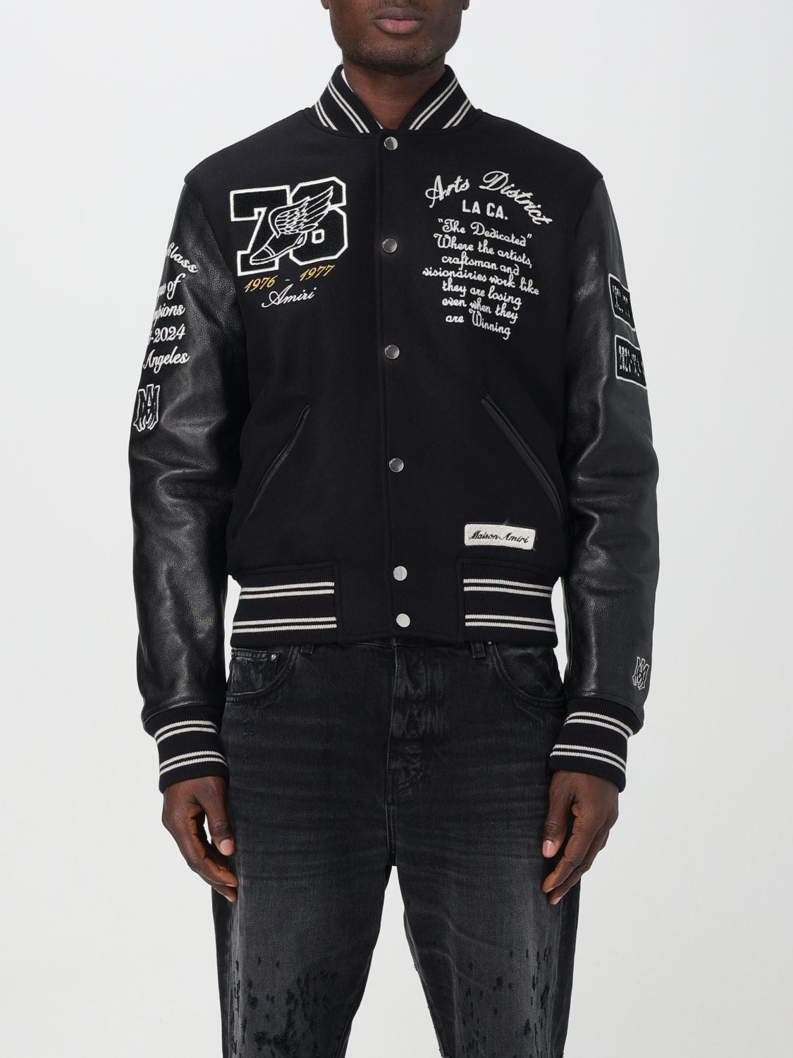 Eagle Varsity leather-panelled bomber jacket - Black