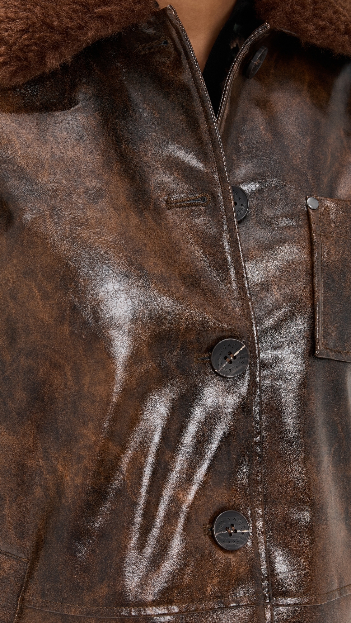Faux Leather Relaxed Aviator Jacket Glazed Chocolate