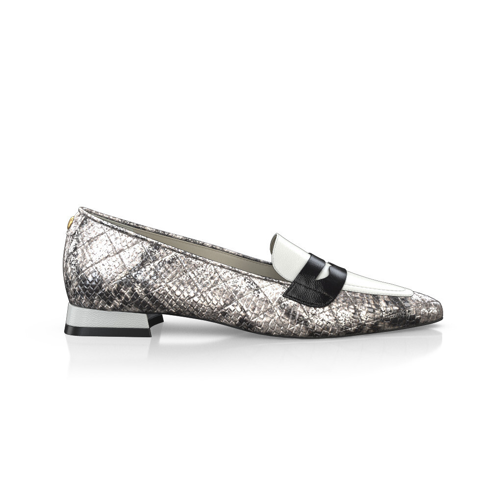 Chaussures plates pointues Femme Faites main en Italie en Cuir Argent Imprimé animal - Sur Mesure, Petit, Enfiler - GIROTTI