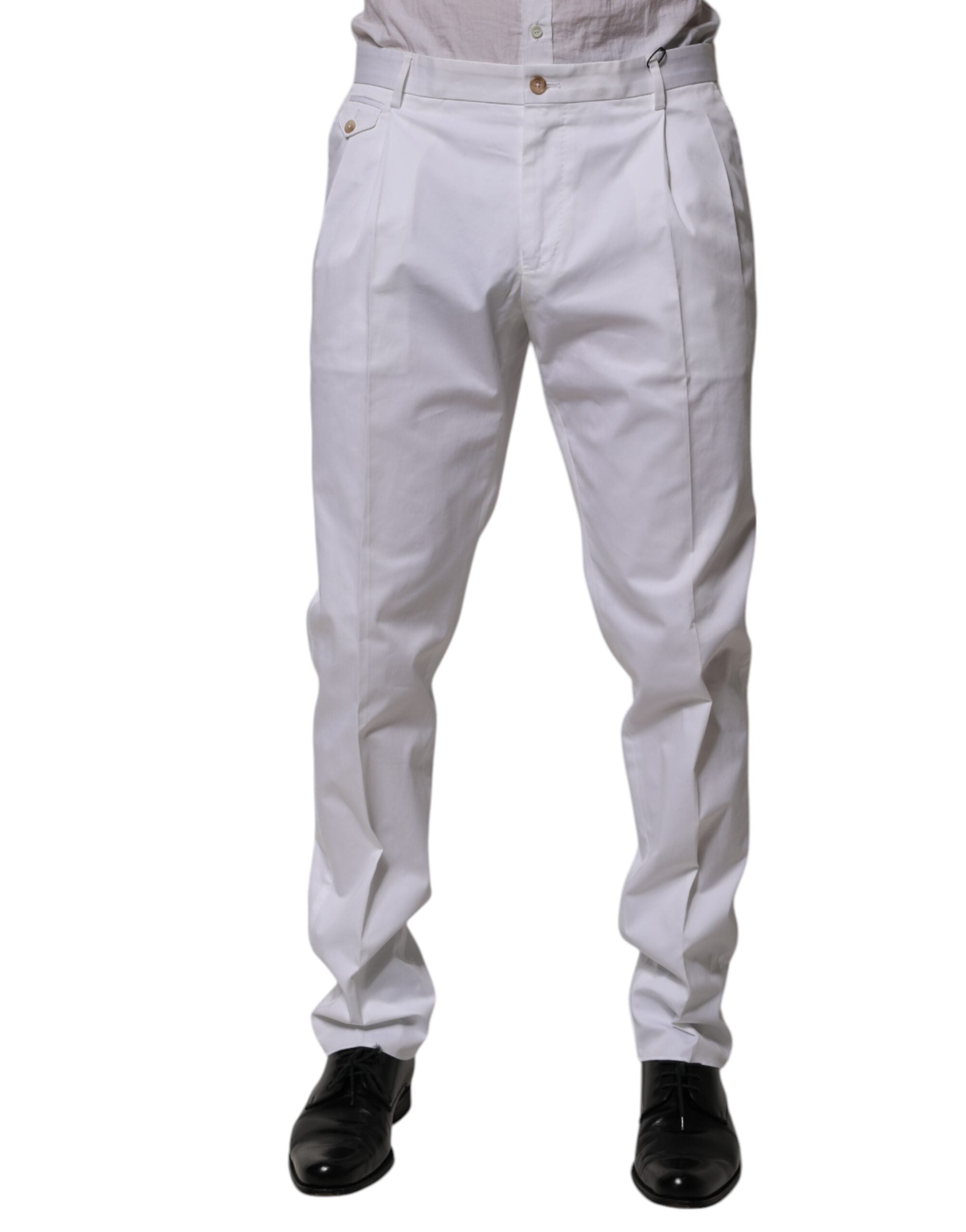 Slim-Fit Cotton Trousers — White