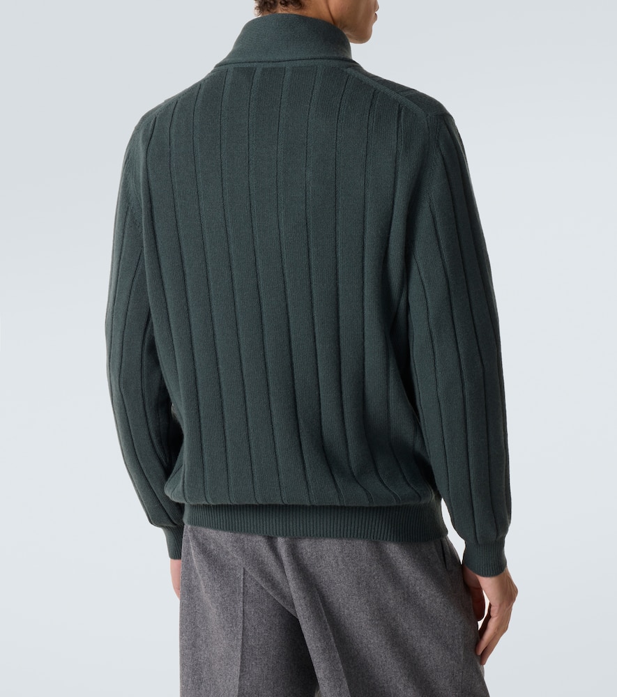 Rib-knitted cashmere cardigan