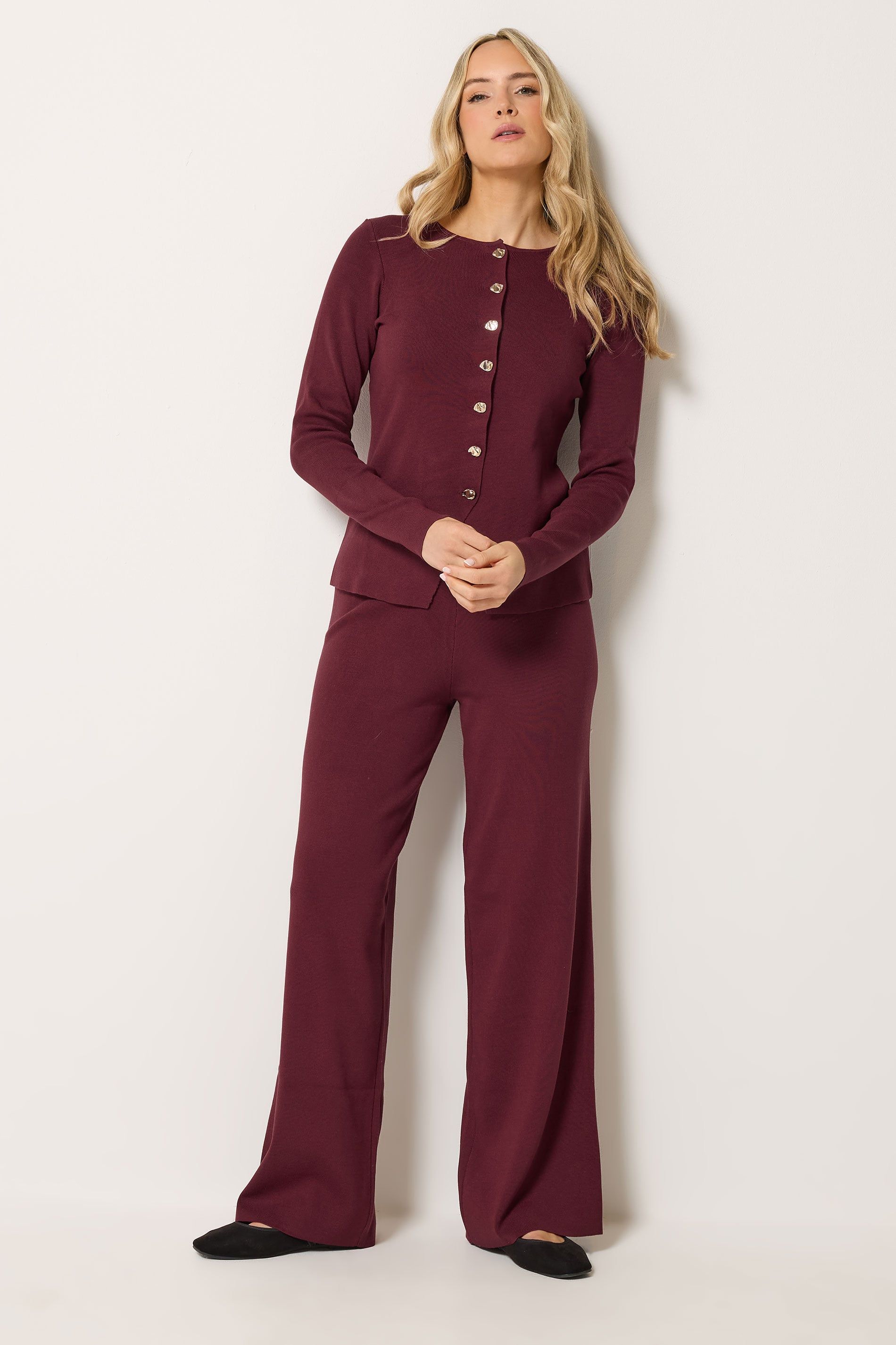Long Tall Sally Tall Button Cardigan In Burgundy