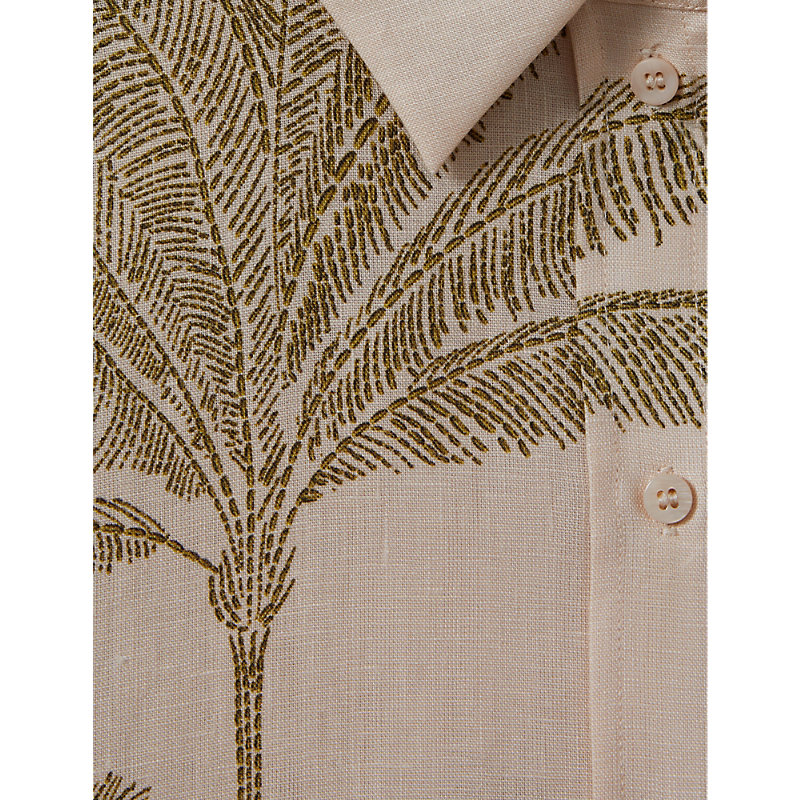 Womens Neutral Oskia Palm Tree-print Linen Shirt