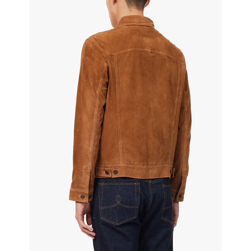 Mens Rustic Tan Spread Collar Flap Pockets Regular Fit Suede Jacket