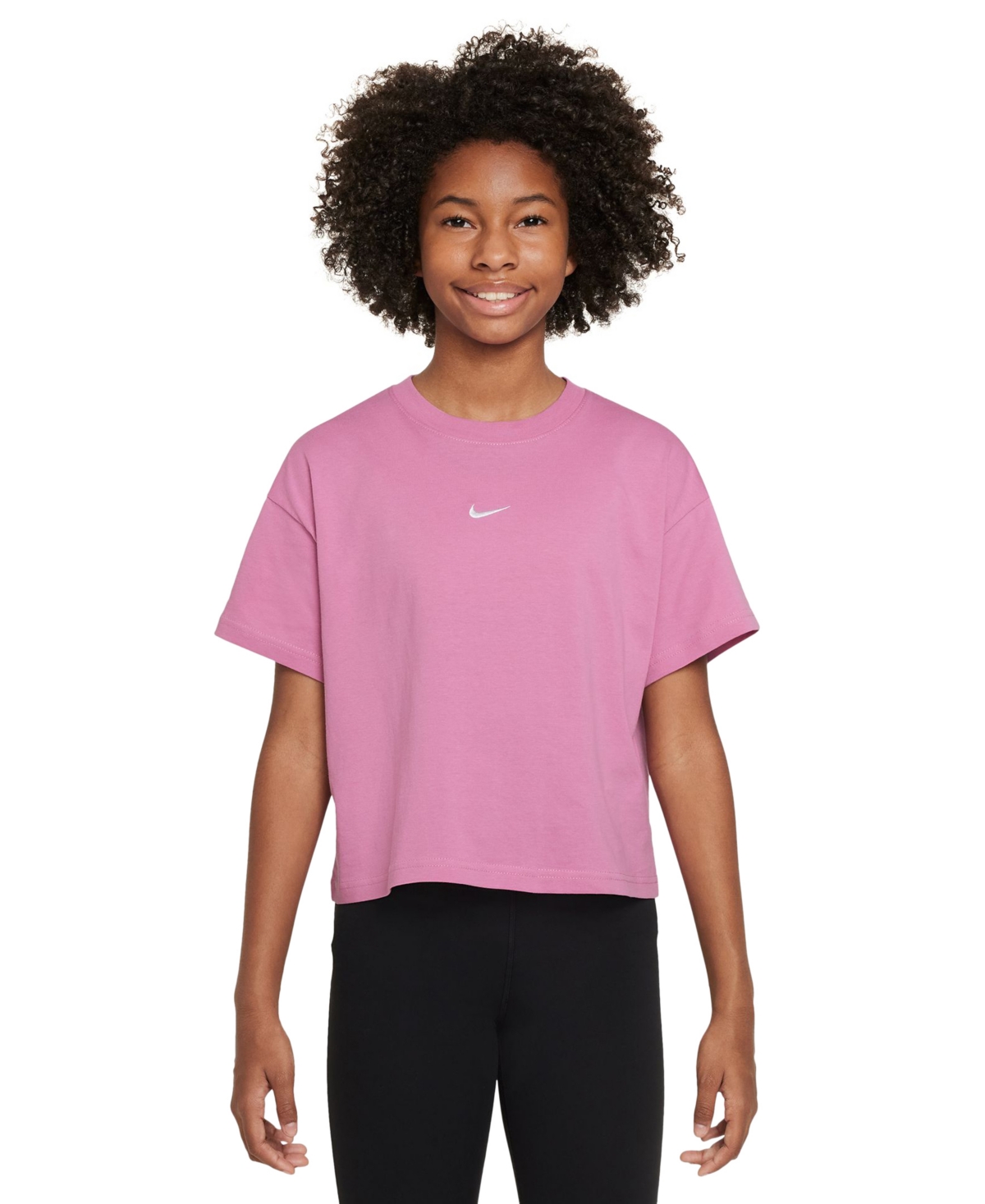 Big Girls Sportswear Essential Cotton Swoosh Logo T-Shirt - Magic Flamingo