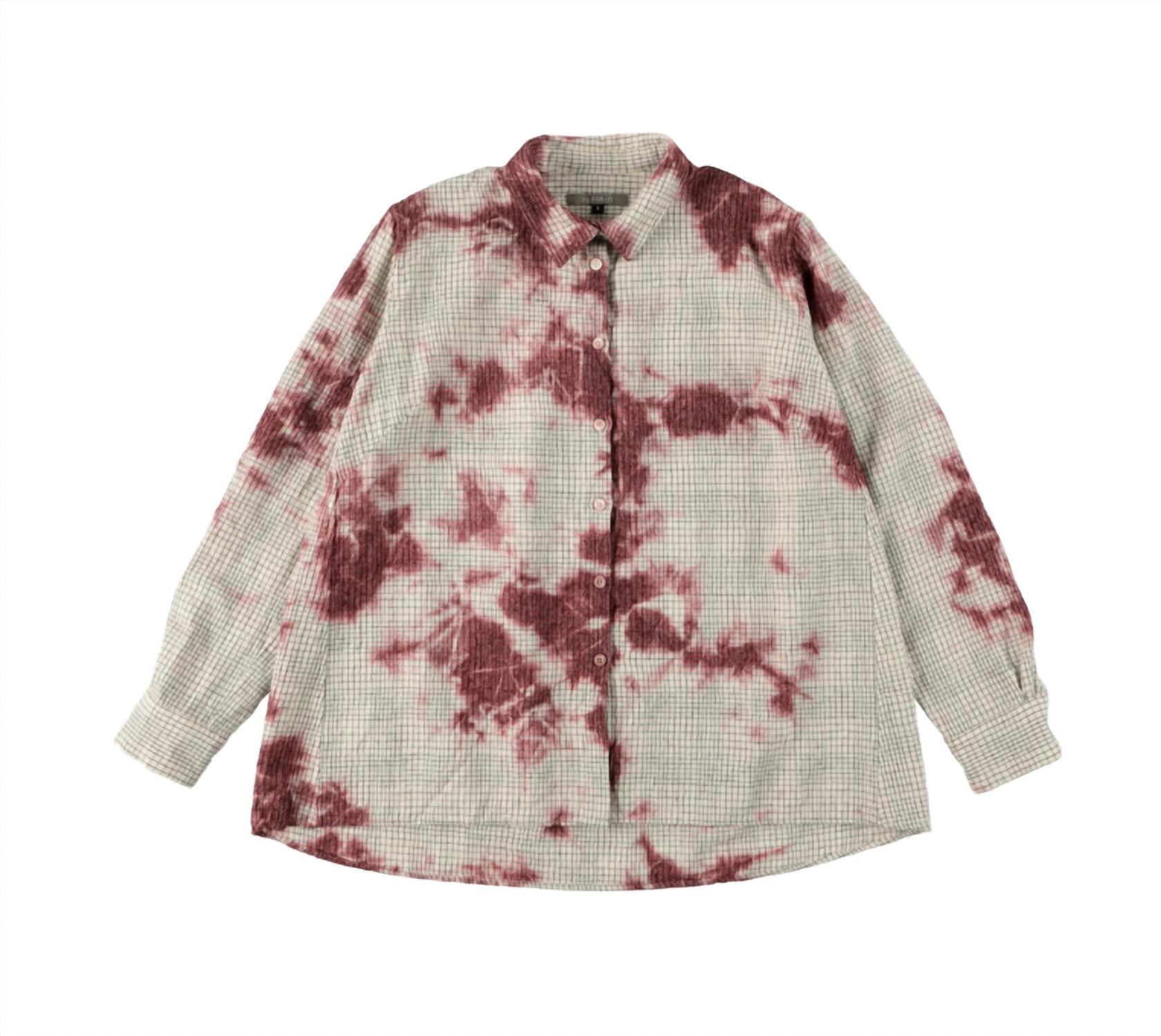 Women's Wool Cotton Linen Pencil Check Blouse In Bordeaux / Natural White
