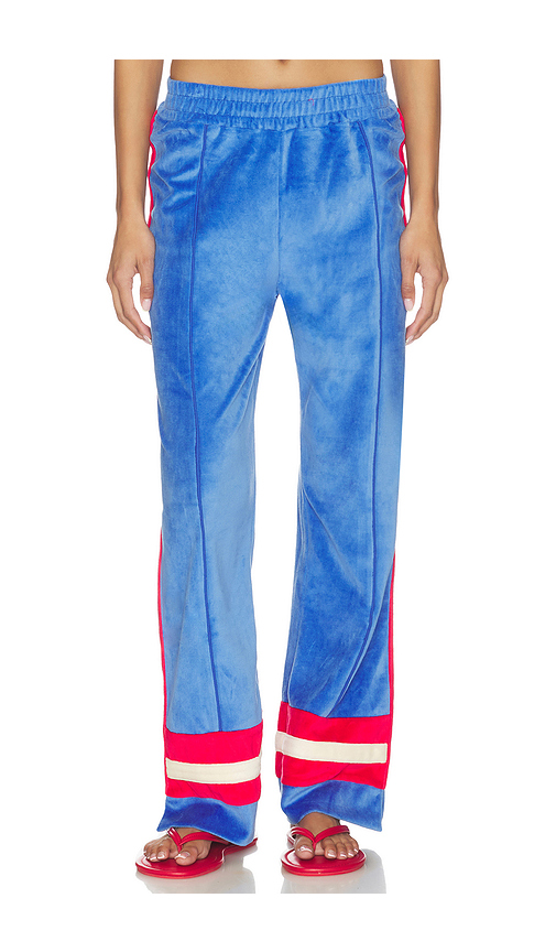 Araminta James Velour Stripe Trackpant in Blue,Red. S. Also in XS